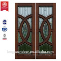 Mahogany wood entry double door glass design solid wood entry door